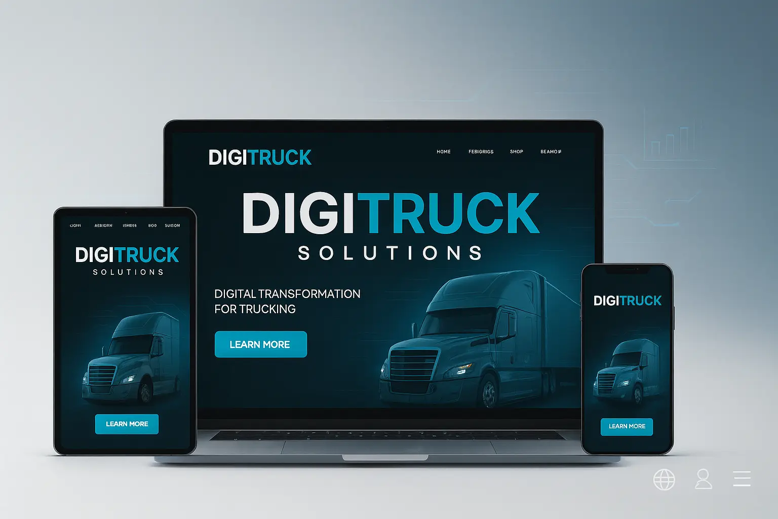 A professional trucking company website on a laptop screen